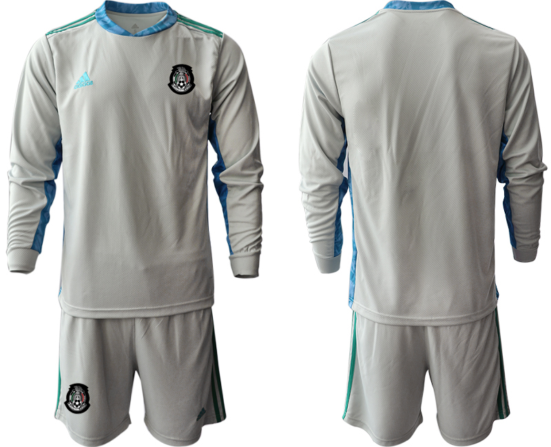 Men 2020-2021 Season National team Mexico goalkeeper Long sleeve grey Soccer Jersey